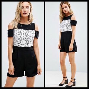 Miss Selfridge black white lace shoulder romper